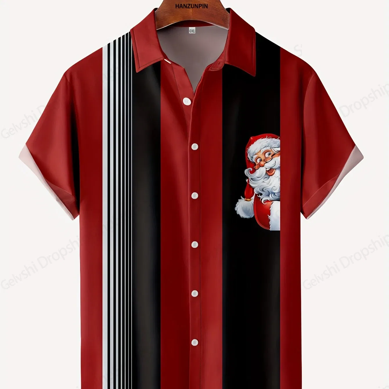Color: black, Size: L - Men's Retro Christmas Hawaiian Shirt Men Women Fashion Cartoon Santa Claus Shirts Short Sleeve Blouse Festive Holiday Top Elk