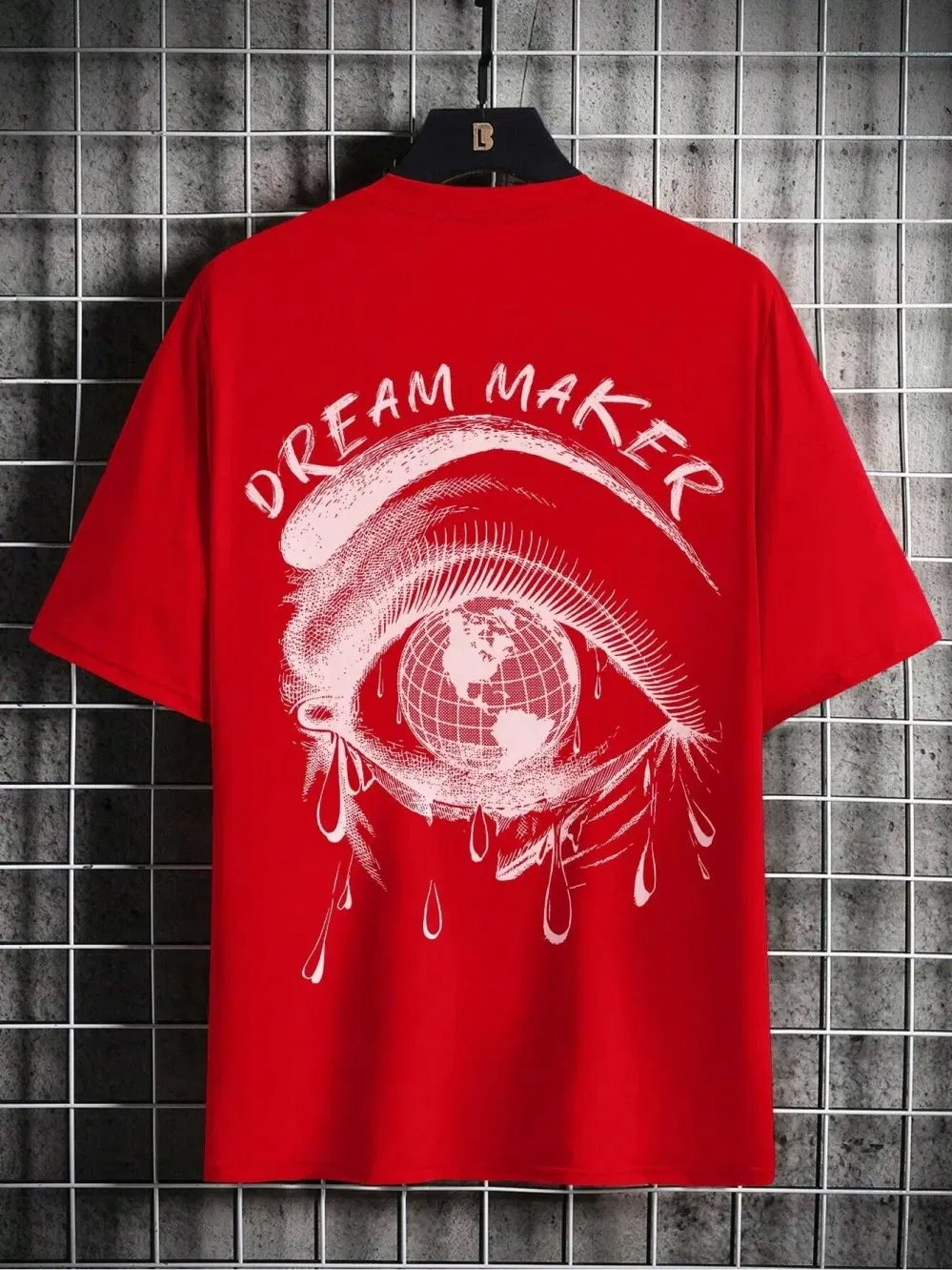 Color: Beige, Size: L - Dream Maker Tearful Earth Printing T-Shirt Men Clothes Summer Loose Tee Cotton Casual Street Tshirt Hip Hop Oversize T Shirts