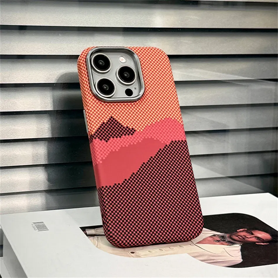 Color: black, Material: Microfiber - Luxury Alloy Lens 3D Relief Peak Carbon Fibre Pattern Case For iPhone 13 14 15 16 Pro Max Slim Shockproof PC Cover For Magsafe