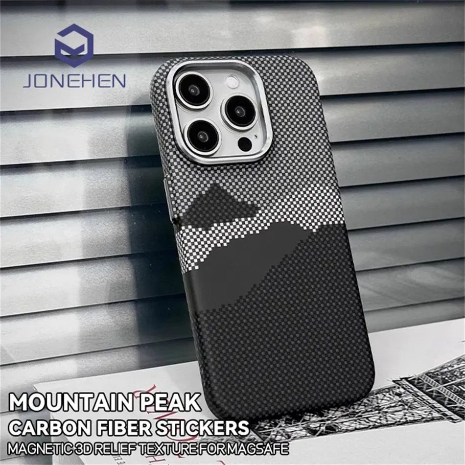 Color: black, Material: Microfiber - Luxury Alloy Lens 3D Relief Peak Carbon Fibre Pattern Case For iPhone 13 14 15 16 Pro Max Slim Shockproof PC Cover For Magsafe