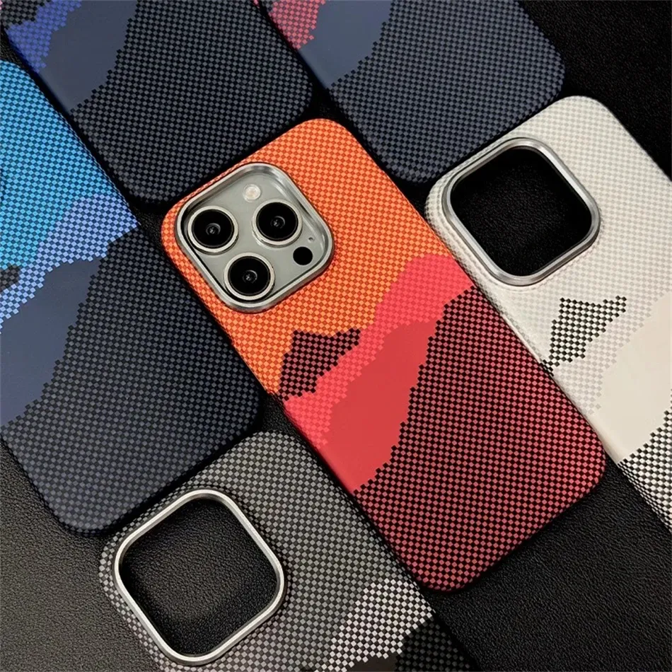 Color: black, Material: Microfiber - Luxury Alloy Lens 3D Relief Peak Carbon Fibre Pattern Case For iPhone 13 14 15 16 Pro Max Slim Shockproof PC Cover For Magsafe