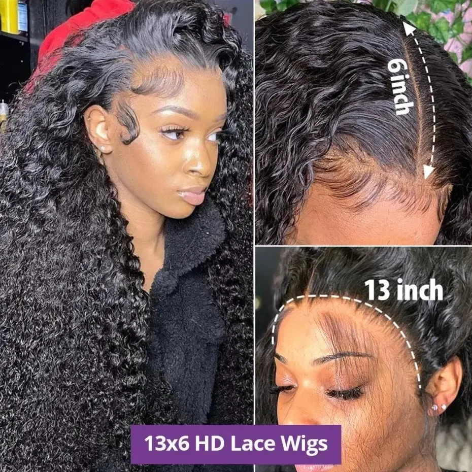 Color: Natural Color, Ships From: CHINA, Stretched Length: 26inches, Density: 150% - 13x4 13x6 Deep Wave HD Lace Front Wigs for Women Pre Plucked Brazilian 4x4 Lace Closure Human Hair Wig Curly Lace Frontal Wigs