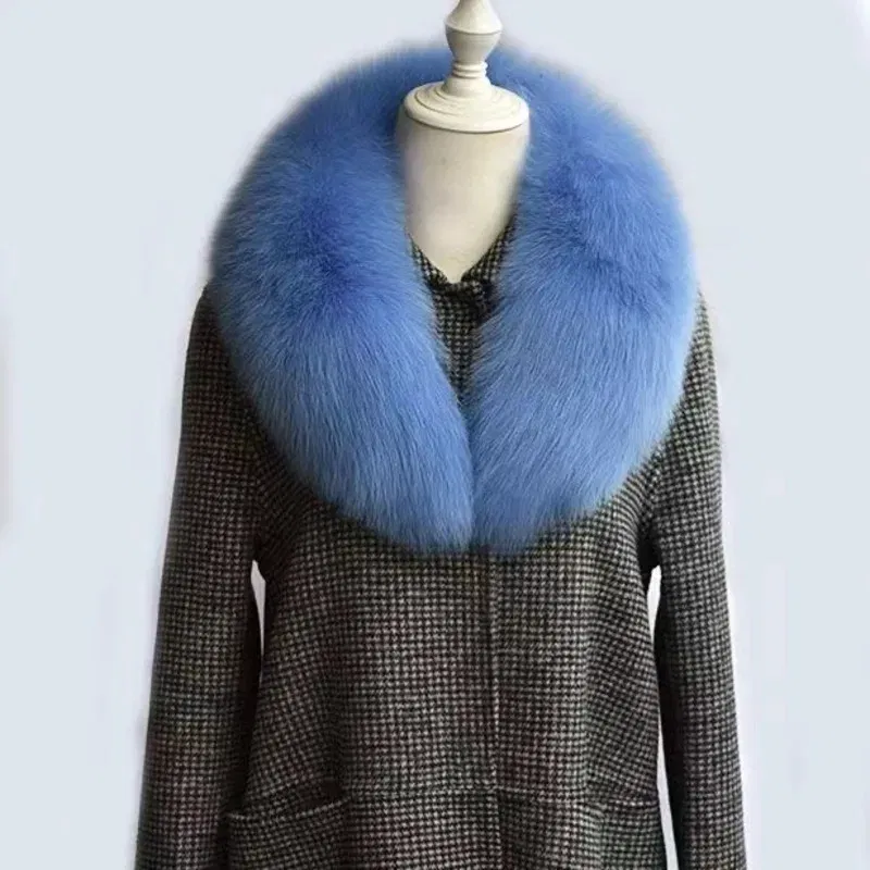 Color: Navy Blue, Size: M - Winter Real Fox Fur Collar Woman Furry Natural Raccoon Fur Scarf Shawls Luxury Neck Warmer Wraps For Coat Fur Scarves Large Size