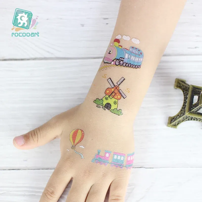 Color: transparent - 1Sheets Vehicle Temporary Tattoo Small Cars Helicopter Train Steamship Hot Air Balloon Kid  Waterproof  Fake Tattoo Sticker