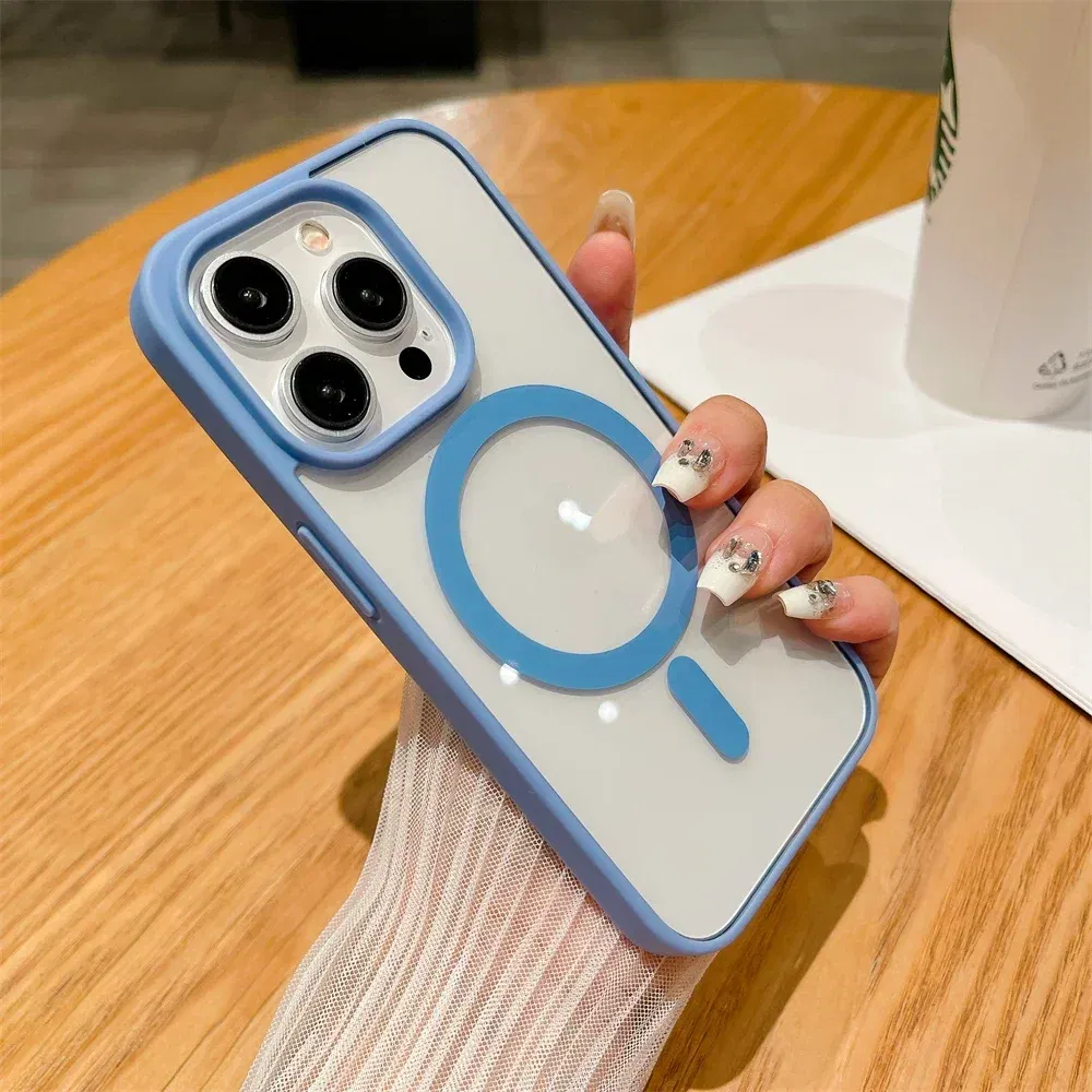 Color: LIGHT BLUE, Material: Cotton - Luxury Shockproof Magsafe Wireless Charge Case for iPhone 17 Air 16 15 14 Plus 13 12 Mini 11 Pro Max Clear Magnetic Bumper Cover