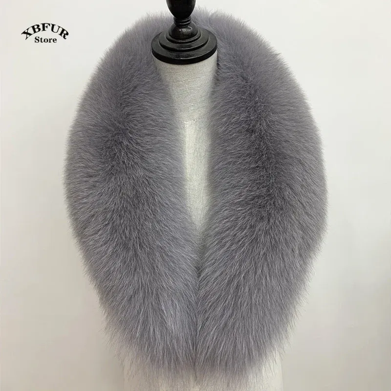 Color: Gold, Size: S - Winter Real Fox Fur Collar Woman Black Natural Fur Scarf Shawl For Women Collars Wraps Neck Warmer Fur Scarves Luxery Scarf Men