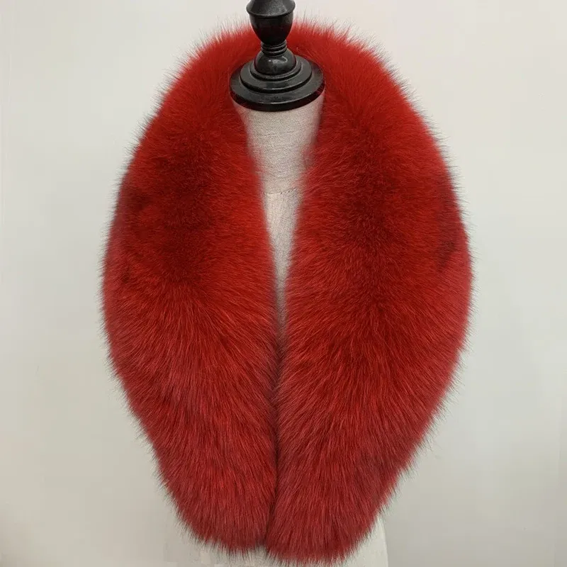 Color: Gold, Size: S - Winter Real Fox Fur Collar Woman Black Natural Fur Scarf Shawl For Women Collars Wraps Neck Warmer Fur Scarves Luxery Scarf Men