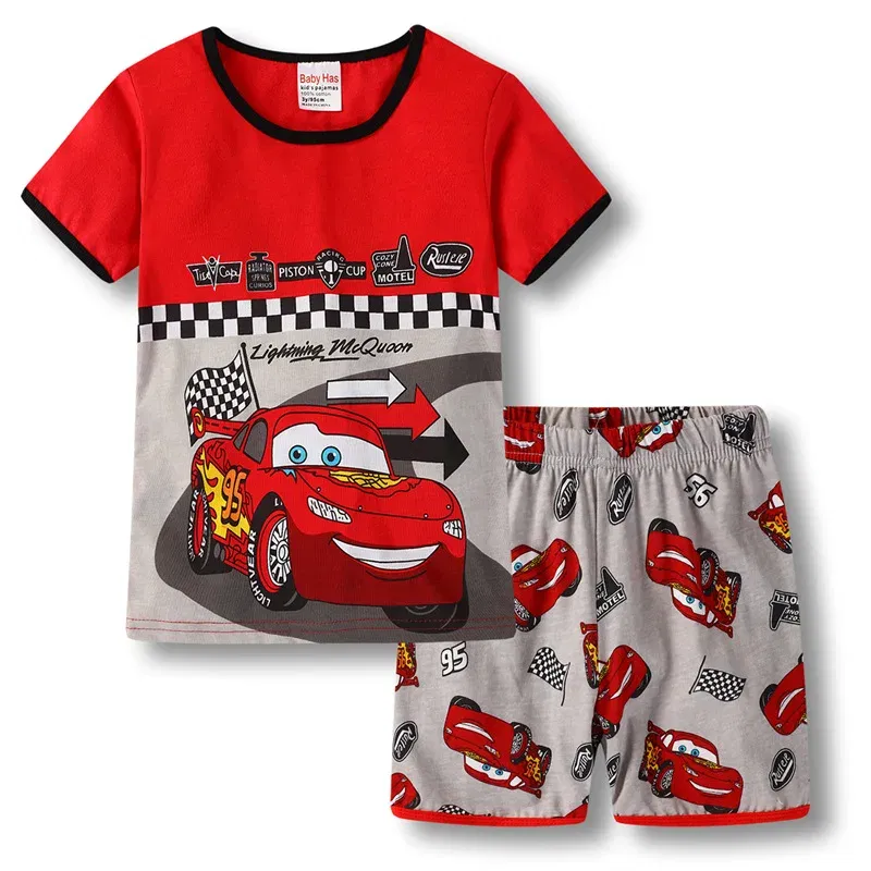 Color: Yellow, Kid Size: 2T - New Summer Kids Pyjamas Children Sleepwear Baby Set Boys Girls Cars Short sleeved Pijamas Cotton Nightwear Clothes Pajamas Sets