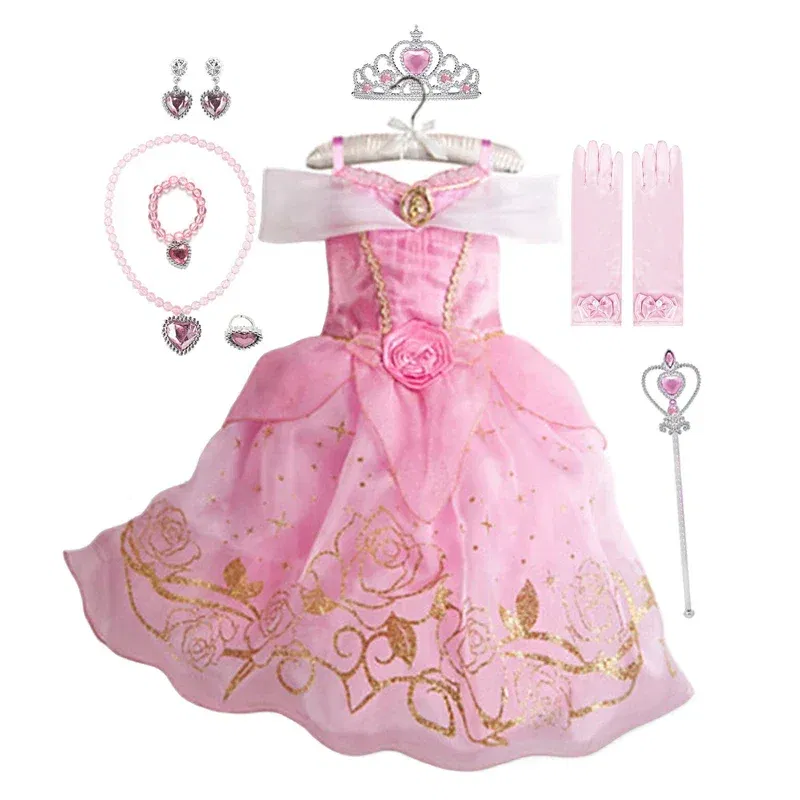 Kid Size: 2T, Color: Coffee - Belle Princess Dress for Girls Cosplay Beauty and The Beast Snow White Costumes Kids Halloween Carnival Birthday Clothes