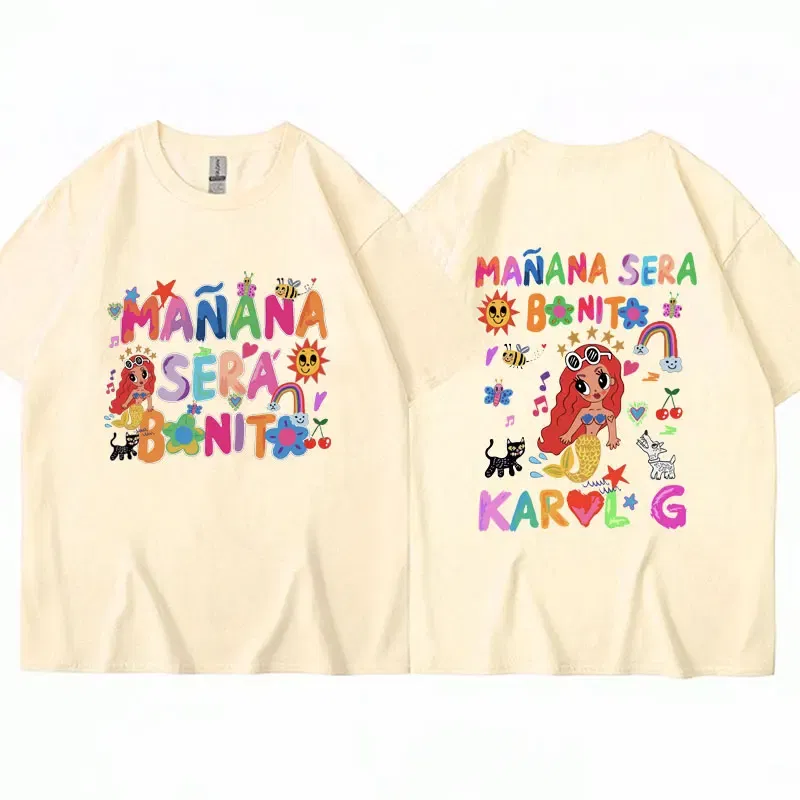 Color: Gold, Size: XS - Limted Karol G Manana Sera Bonito T Shirts Fashion Harajuku Hip Hop T-Shirt Unisex Casual Breathable Cotton Oversized Tee Shirt
