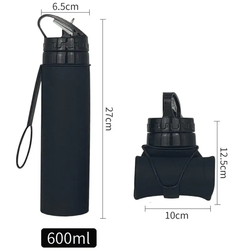 Color: black, Ships From: CHINA, Capacity: 500-1000ml - 2024 New Outdoor Sports Silicone Water Bottle Mountaineering Riding Portable Silicone Foldable Water Bottle