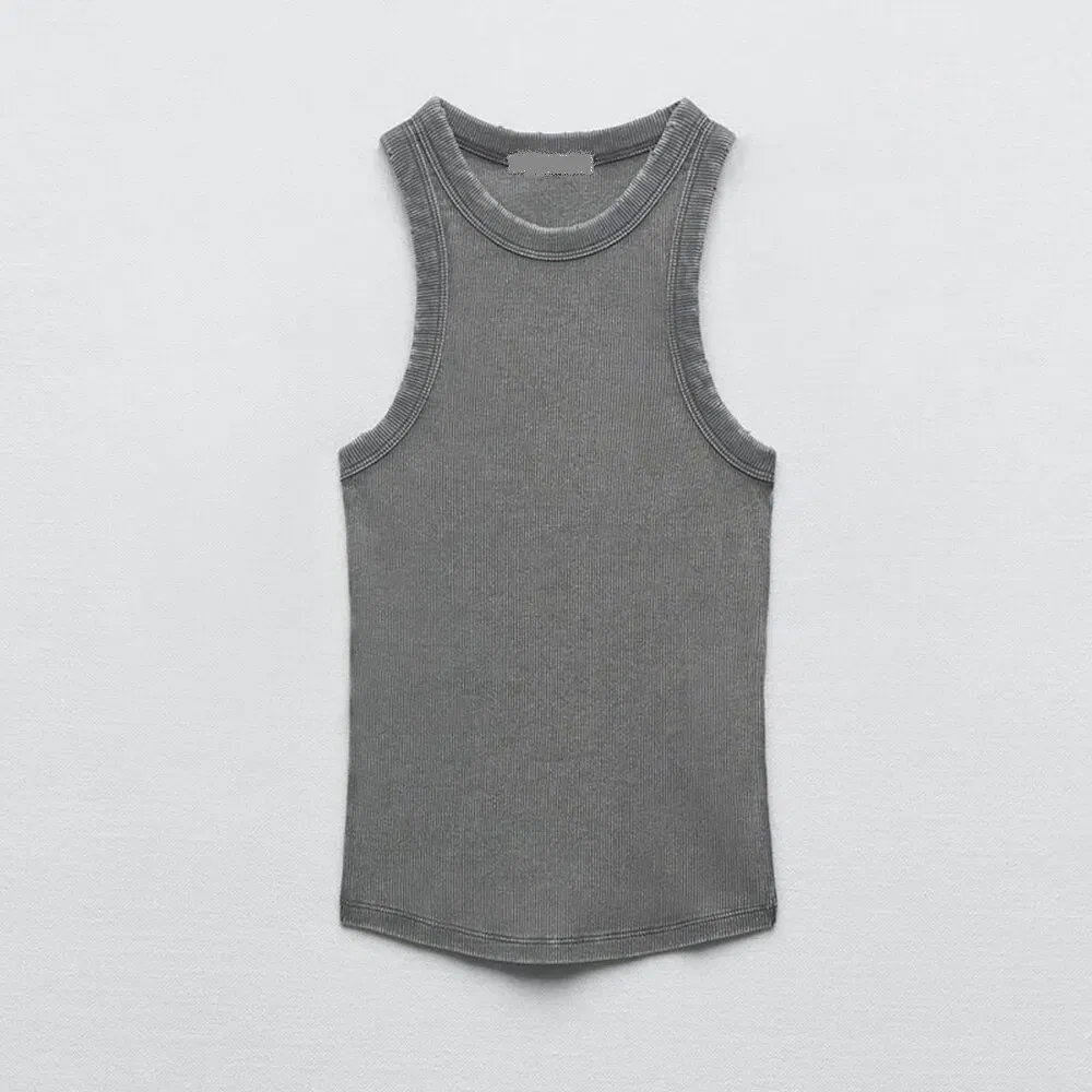Size: M, Color: Khaki - BMURHMZA Fashion New Water Wash Rib Simple Retro Workwear Women's Tank Top