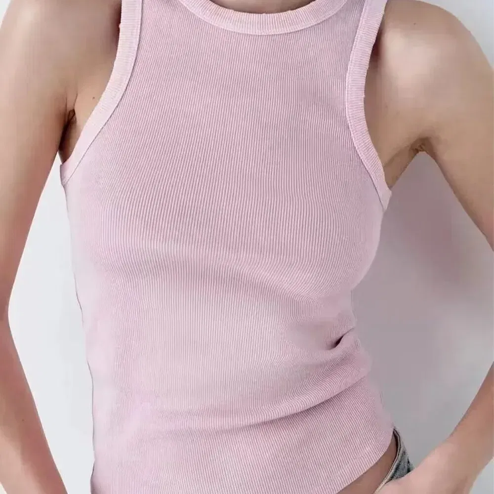 Size: M, Color: Khaki - BMURHMZA Fashion New Water Wash Rib Simple Retro Workwear Women's Tank Top