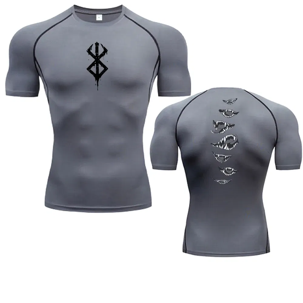 Color: Silver, Size: XL - 2024Anime Berserk Guts Men's Compression Shirt Fitness Sport Running Tight Gym TShirts Athletic Quick Dry Tops Tee Summer