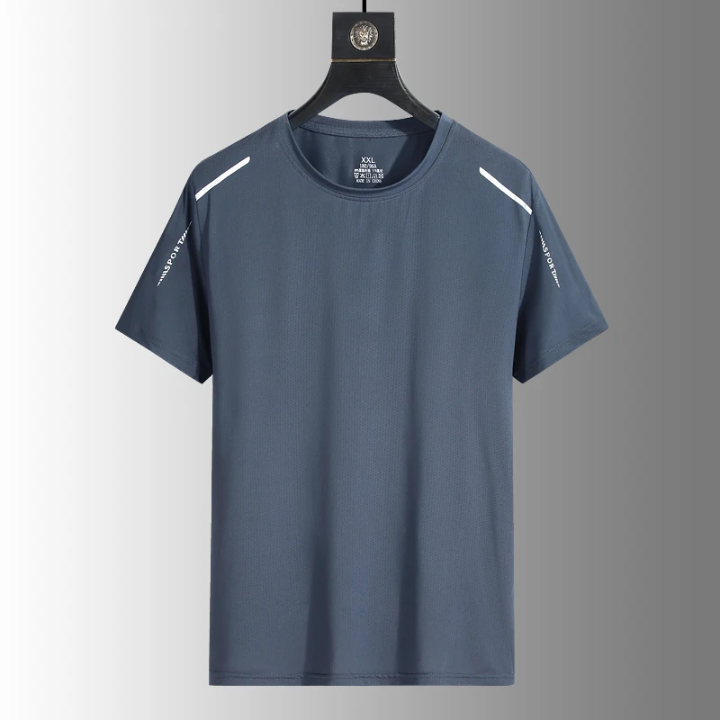 Color: WHITE, Size: XXL - Men's Silk Ice Round Collar T-shirt, Simple Running Fitness Suit, Breathable Thin T-shirt, Quick Dry T-shirt, Summer