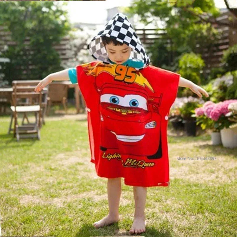 Color: Pink - Disney Kids Hooded Bath Towel Child Breathable Beach Towel Mickey Minnie McQueen Car Cartoon Boy Girl Towel 60x120cm