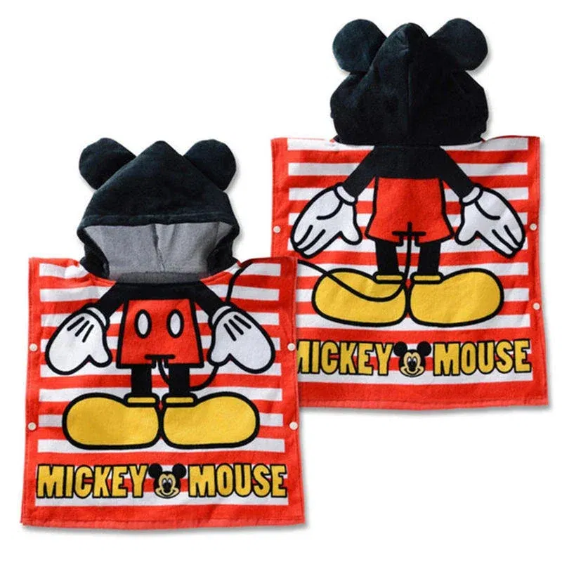 Color: Pink - Disney Kids Hooded Bath Towel Child Breathable Beach Towel Mickey Minnie McQueen Car Cartoon Boy Girl Towel 60x120cm