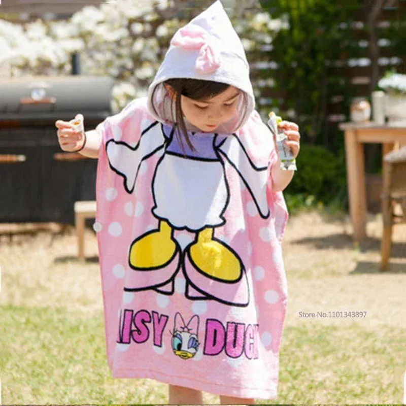 Color: Pink - Disney Kids Hooded Bath Towel Child Breathable Beach Towel Mickey Minnie McQueen Car Cartoon Boy Girl Towel 60x120cm
