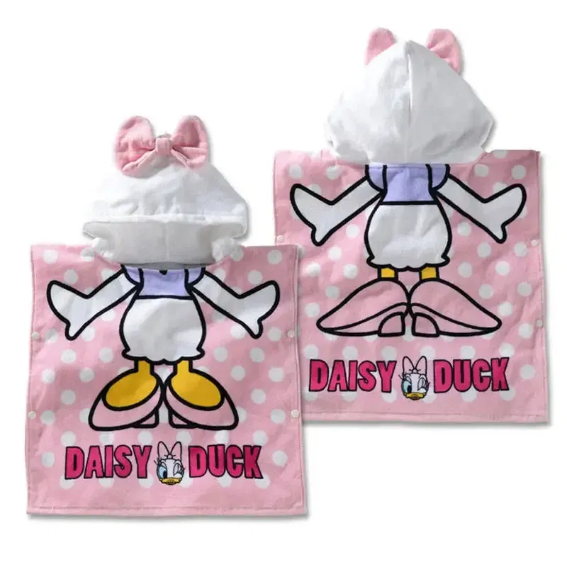 Color: Pink - Disney Kids Hooded Bath Towel Child Breathable Beach Towel Mickey Minnie McQueen Car Cartoon Boy Girl Towel 60x120cm