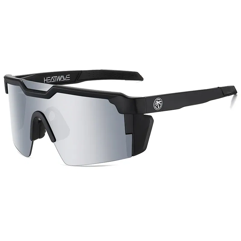 Lenses Color: Blue, Frame Color: BROWN - NEW High quality luxury Heat Wave brand sunglasses square Conjoined lens cycling Women men sun glasses UV400