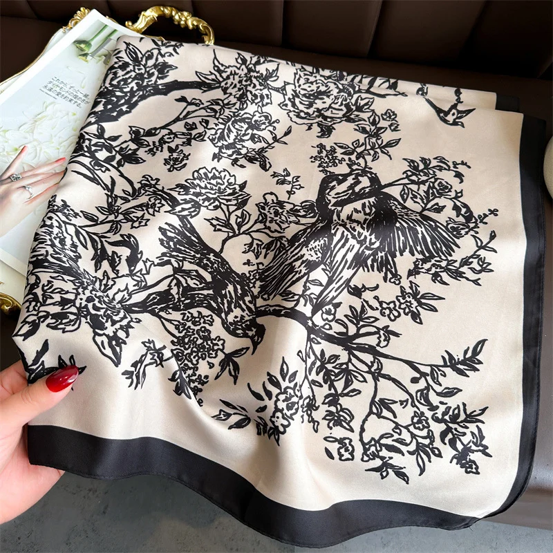 Color: Blue, Size: One Size, Ships From: CHINA - Ink Painting Silk Scarf 90cm Twill Scarves Large Square Sunscreen Shawl Headscarf for Women Hijab Luxury Bufanda Foulard