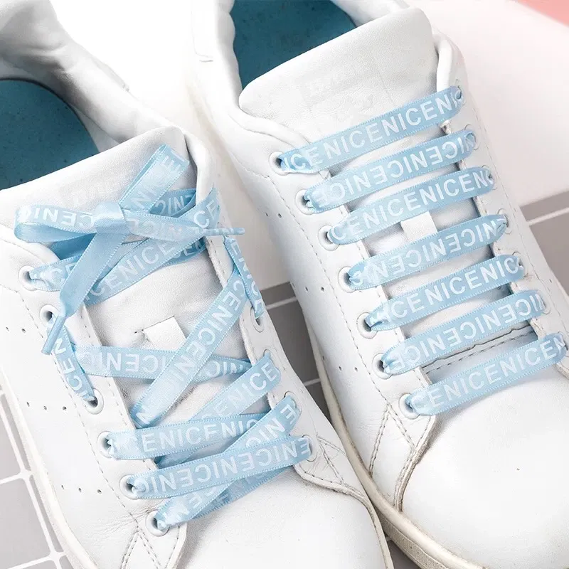 Color: Khaki, Length: 120cm, Ships From: CHINA - New 1 Pair Shoelaces Letter Print Flat Shoelaces 1CM Width Satin Silk Ribbon Sneakers Shoes Lace Casuals Canvas Shoelace Strings