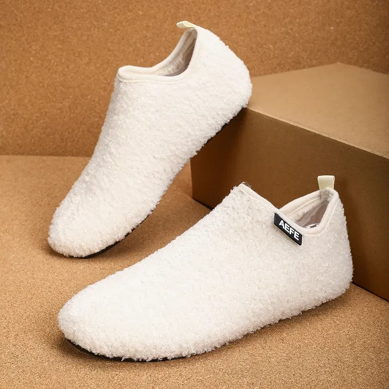 Color: Red, Shoe Size: 44, Ships From: CHINA - Winter Fashion Men Slippers Plush Male Home Cotton Shoes Warm Anti-slip Men's Casual Shoes Flexible Solid Flats 39-47 Slip On