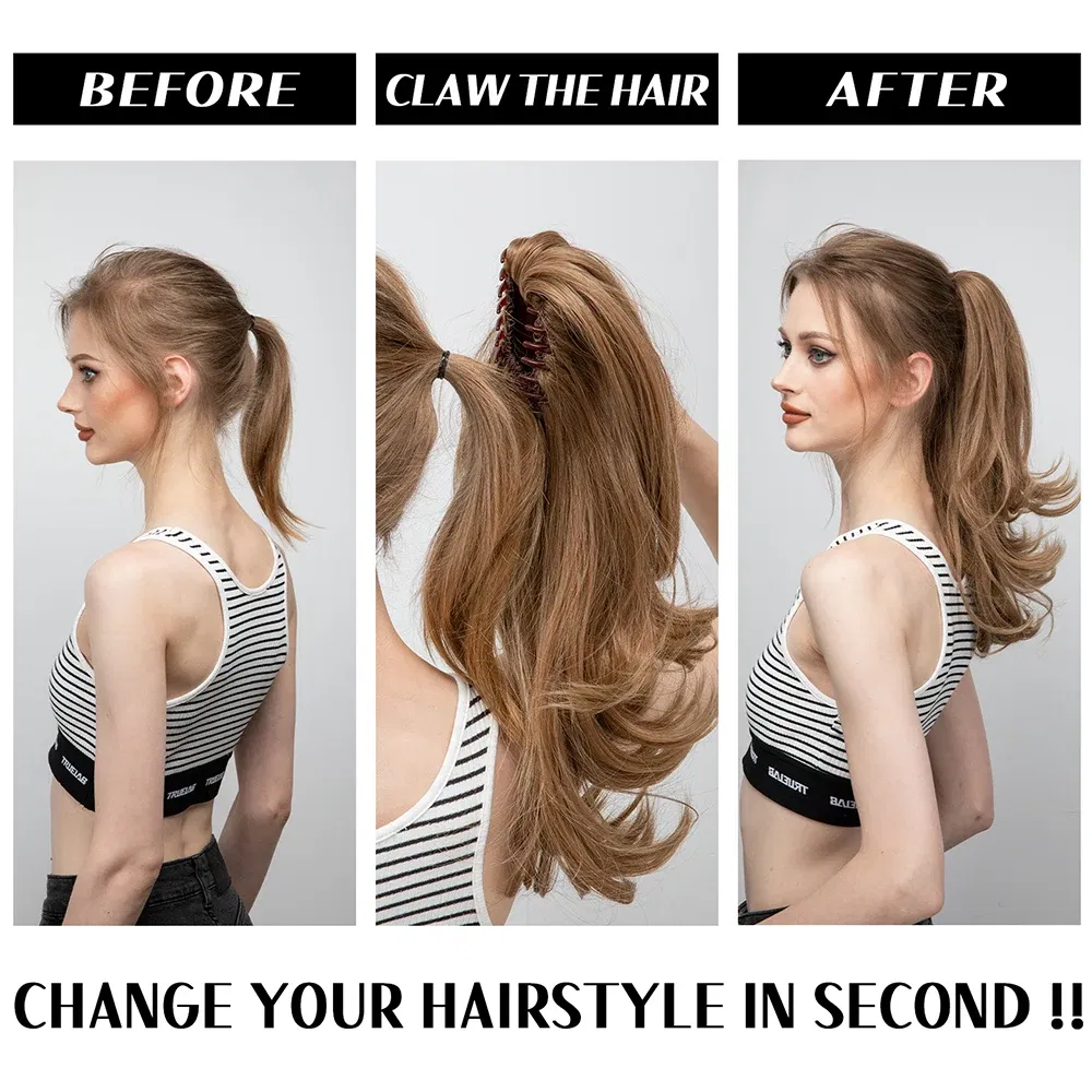 Color: #35, Bulk Buy: 1pc, Stretched Length: 14inches - Synthetic Claw Clip In Ponytail Hair Extensions Wavy Hairpiece 14" Fake Blonde Black Hair False Pigtail With Elastic Band