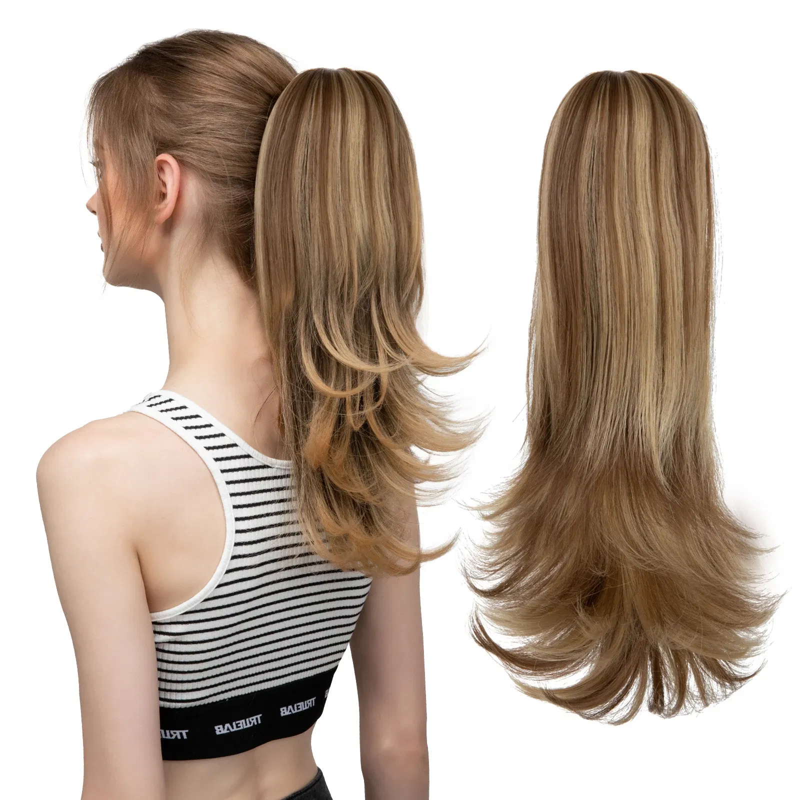 Color: #35, Bulk Buy: 1pc, Stretched Length: 14inches - Synthetic Claw Clip In Ponytail Hair Extensions Wavy Hairpiece 14" Fake Blonde Black Hair False Pigtail With Elastic Band