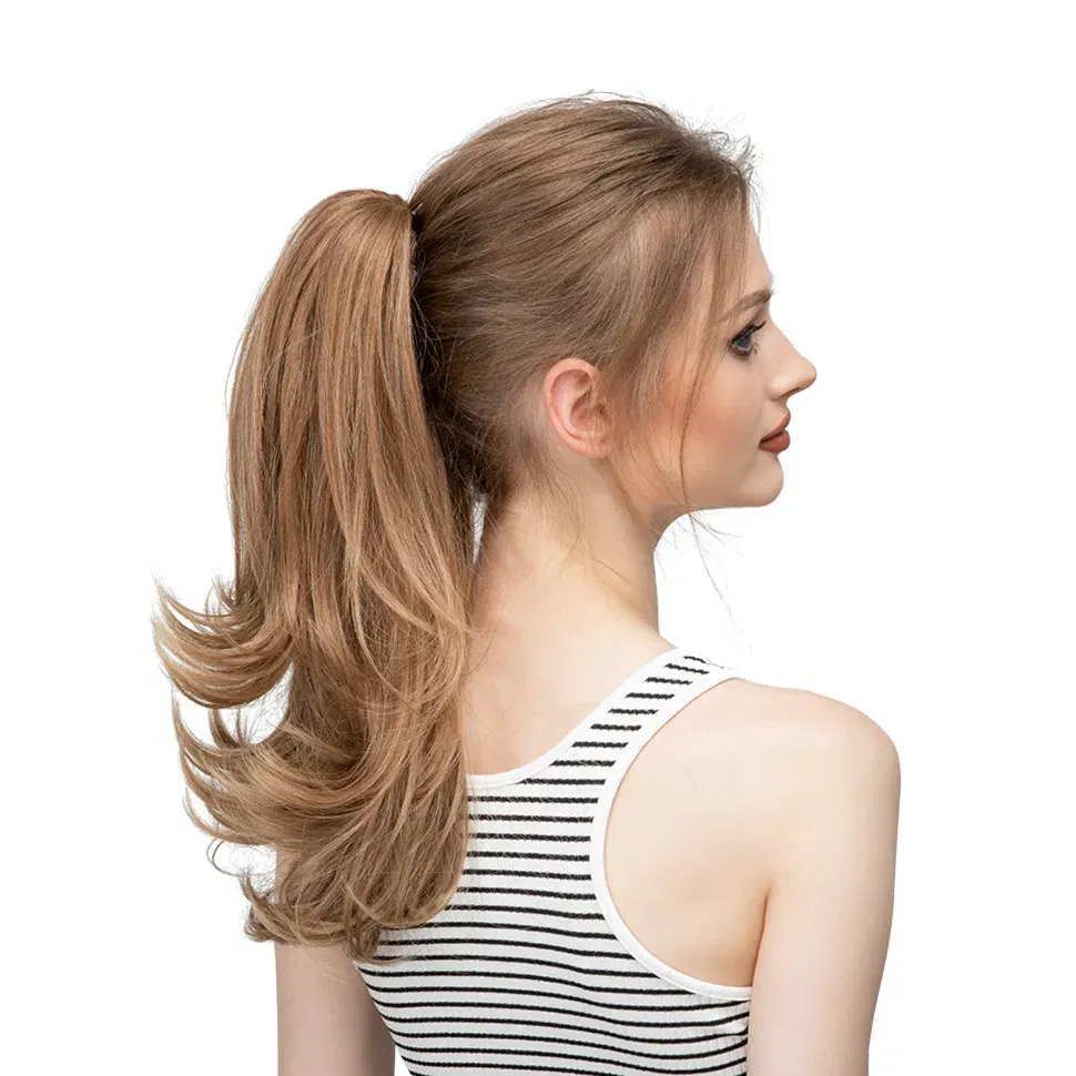 Color: #35, Bulk Buy: 1pc, Stretched Length: 14inches - Synthetic Claw Clip In Ponytail Hair Extensions Wavy Hairpiece 14" Fake Blonde Black Hair False Pigtail With Elastic Band