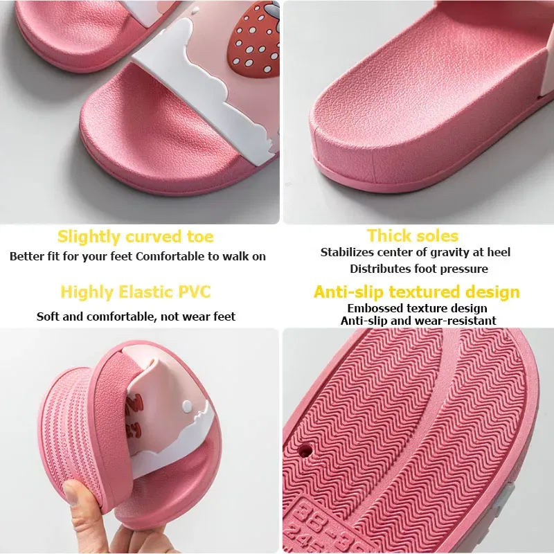 Color: Brown, Shoe Size: 5 - New Shoes for Women PVC Slippers Fashions Cartoon Fruit Sandals Flip Flops Summer Casual Beach Home Bath Thick Non-Slip Slippe