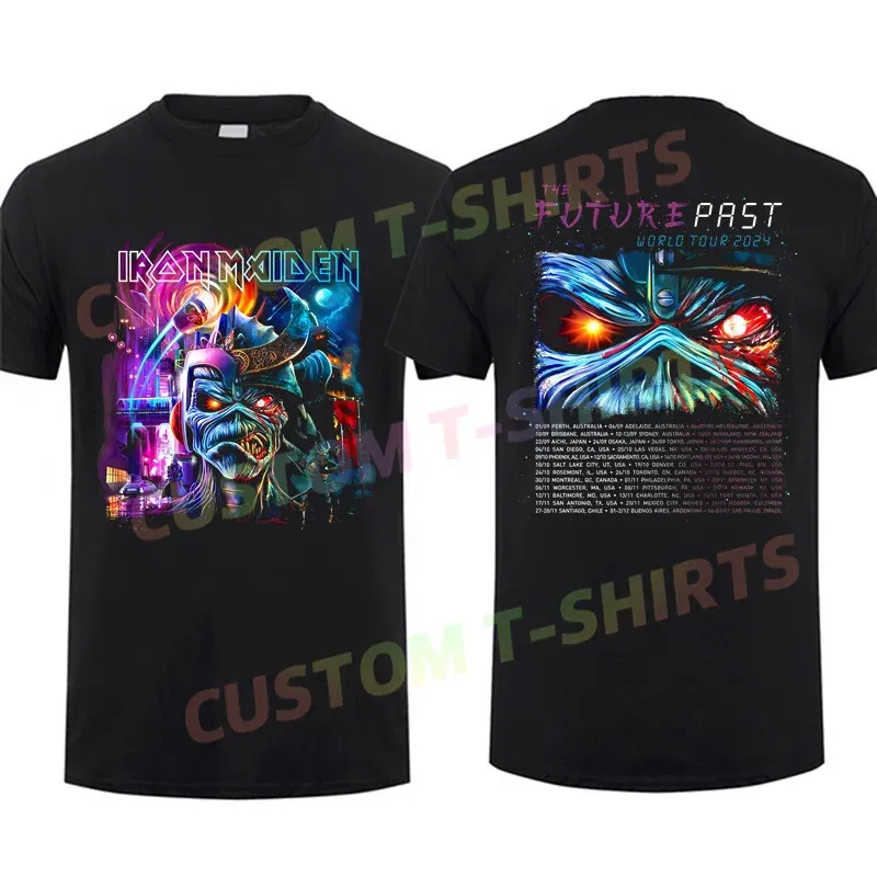 Color: black, Size: XXXL - 2024 Men T Shirt Casual Iron The Future Past 2024 Tour Maidens T-shirt Graphic Summer Short Sleeves 100% Cotton S-3XL Cool Tee
