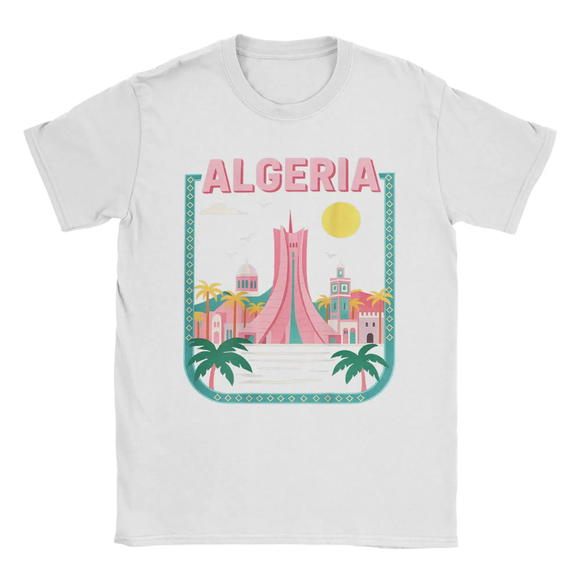 Color: WHITE, Size: XXL - Men Algeria DZ City Algerian T Shirts Africa Arab Pure Cotton Clothes Hipster Short Sleeve Crewneck Tees Gift Idea T-Shirt