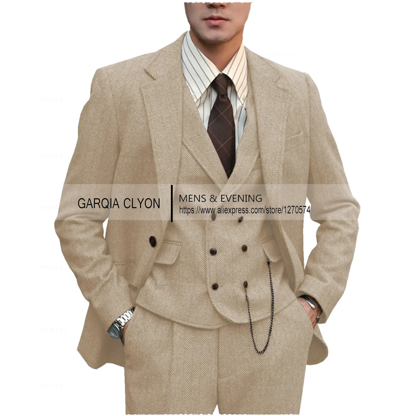 Color: green, Size: XXXL - Tweed Herringbone 3 Pieces Herringbone Men's Business Suits Single Breasted Slim Fit Groom Formal Suits?€Blazer+vest+Pants?‰