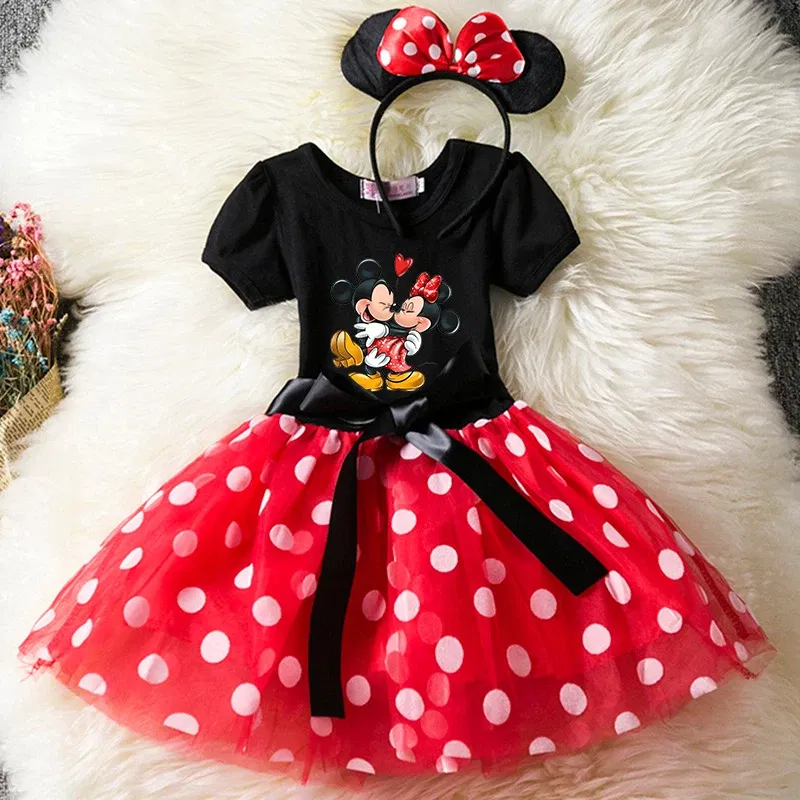 Color: Turquoise, Size: L - Cartoon Mickey Minnie Mouse Kids Short Sleeve Polka Dot Princess Dress 1-6Y Party Baby Girls Clothes Cosplay Costumes
