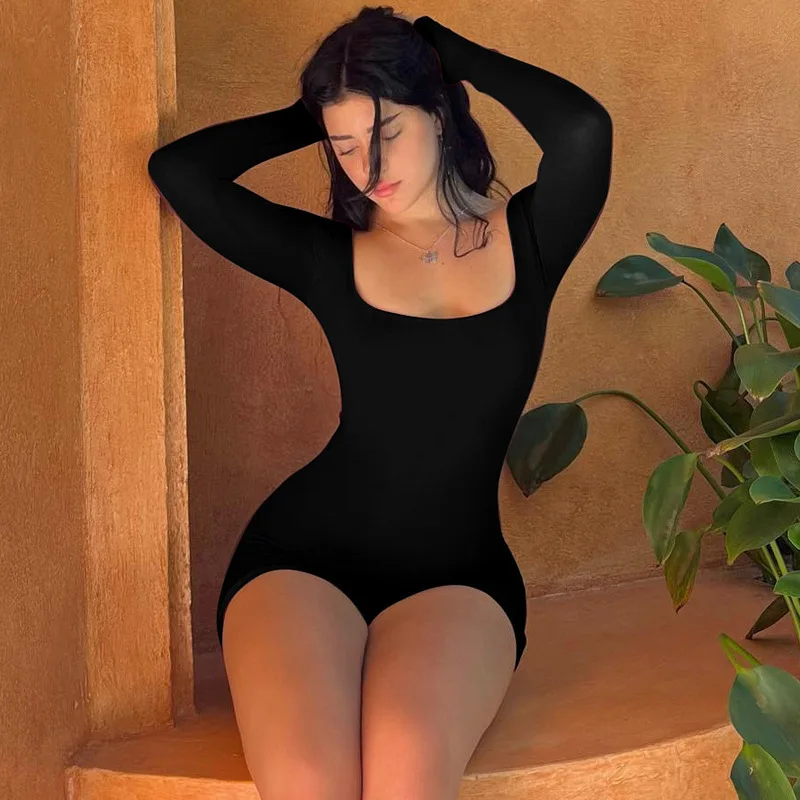 Color: black, Size: L - 2025 Summer New Sexy Long-Sleeved U-Neck Tethered Straps Backless Butt-Lifting Yoga Jumpsuit Tight Women's Jumpsuit