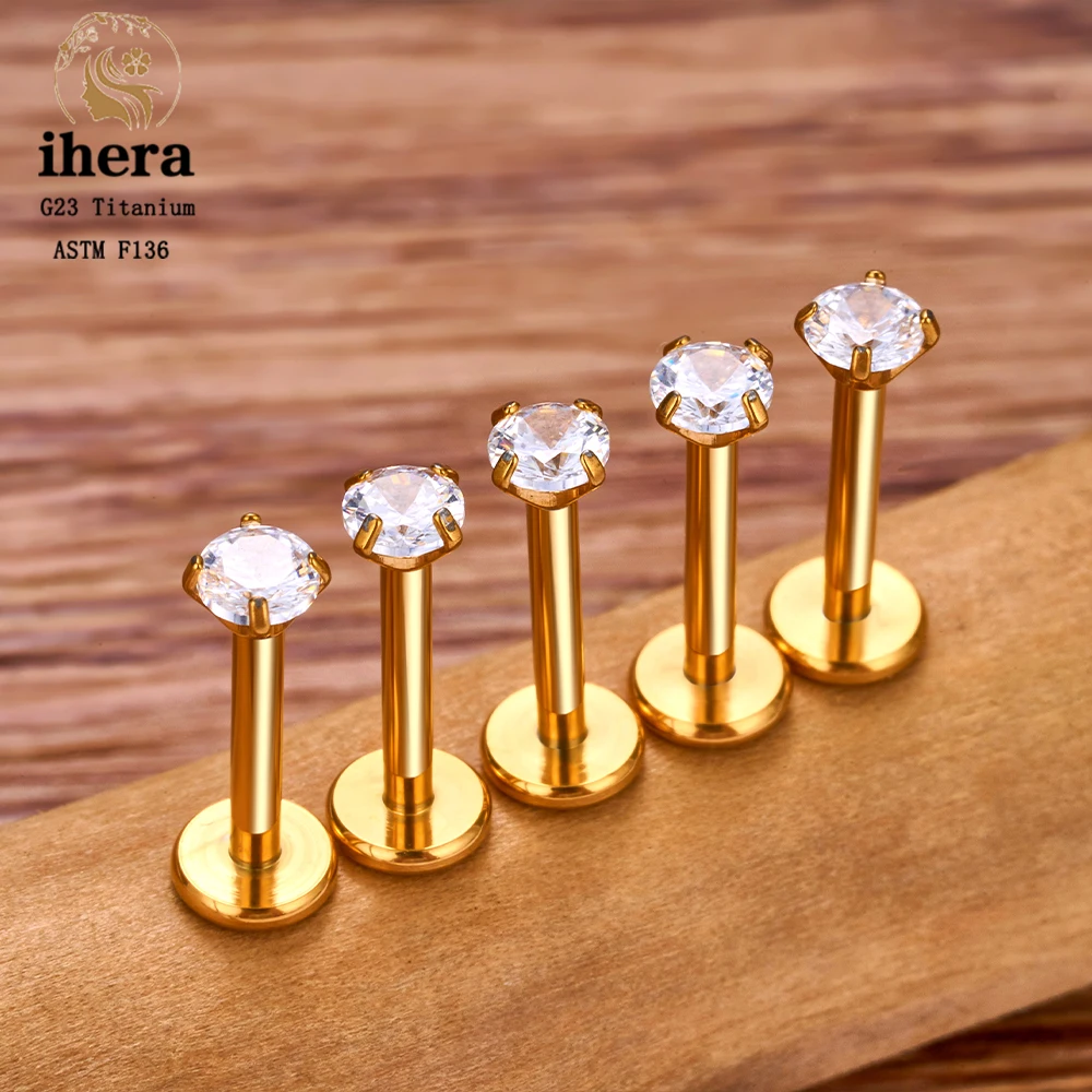 Metal color: Gold-color, Ships From: CHINA, Main Stone Color: Gold - 10PCS G23 Titanium Labret Piercing Lip Ring 16G F136 Internal Thread Nose Stud Earring Tragus Helix Cartilage Piercing Jewelry