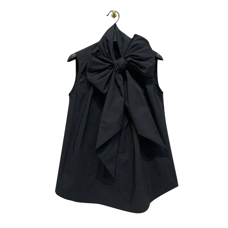 Color: black, Size: L - ZANZEA Women Fashion Bow Tie Neck Tank Tops 2024 Summer Casual Solid Sleeveless Blusas Mujer Elegant Korean Style Shirts Blouses