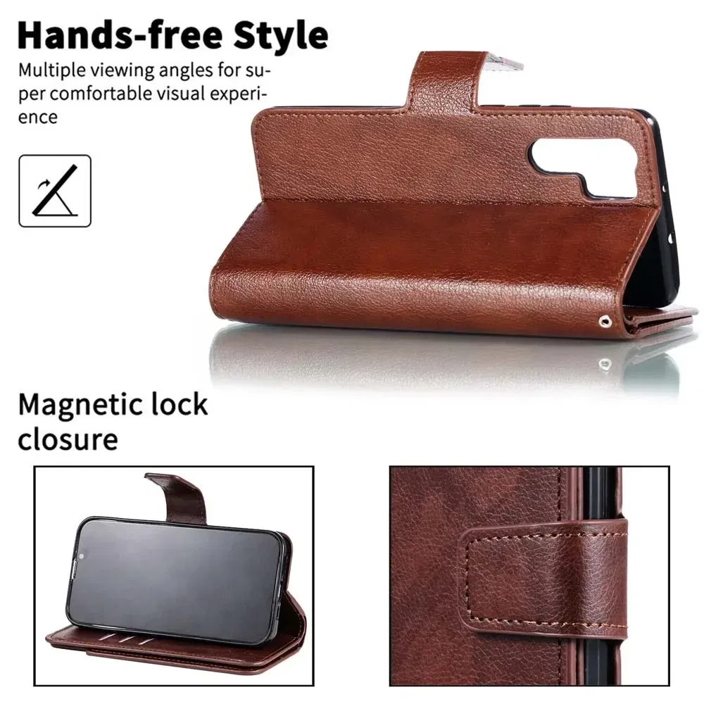 Color: Red, Material: Polyester - Flip Leather Case for Redmi Note 13 12 11 Pro 13C 9 9A 9C Wallet Card Cover For Xiaomi 13T 11T Poco X5 C65 M6 X4 Pro