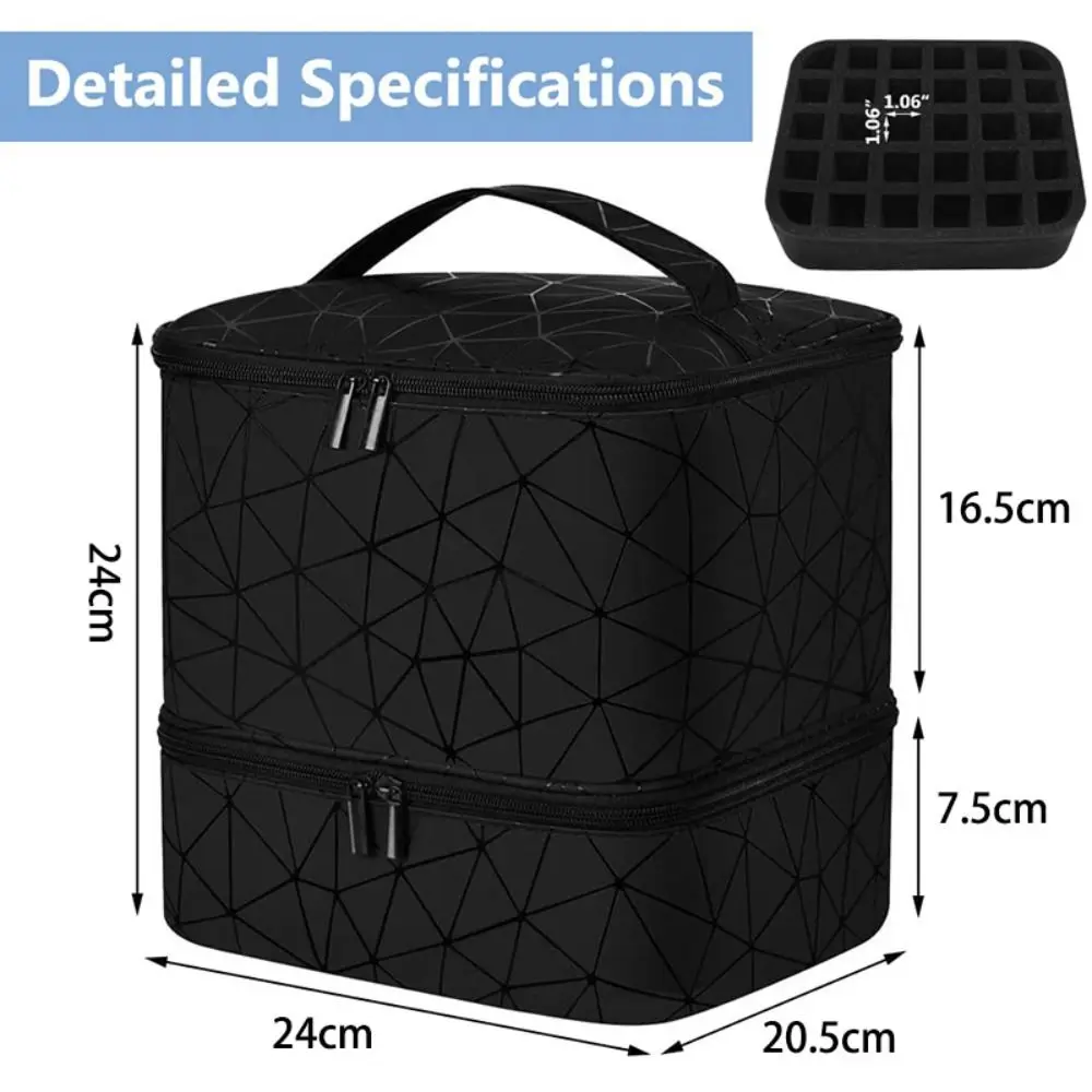Color: Brown - 30 Grids Nail Organizer Makeup Bag Cosmetic Manicure Case Professional Double Layer Design Nail Polish Gel Handbag with Handle