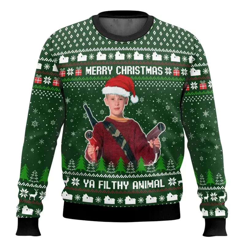 Color: Brown, Size: S, Ships From: CHINA - Merry Christmas alone at home Ugly Christmas sweater cartoon animation Men's pullover 2026 fashionable couple shirts Sweatshirt