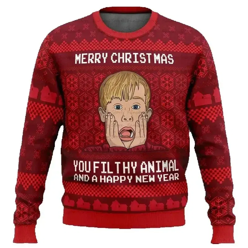Color: Brown, Size: S, Ships From: CHINA - Merry Christmas alone at home Ugly Christmas sweater cartoon animation Men's pullover 2026 fashionable couple shirts Sweatshirt