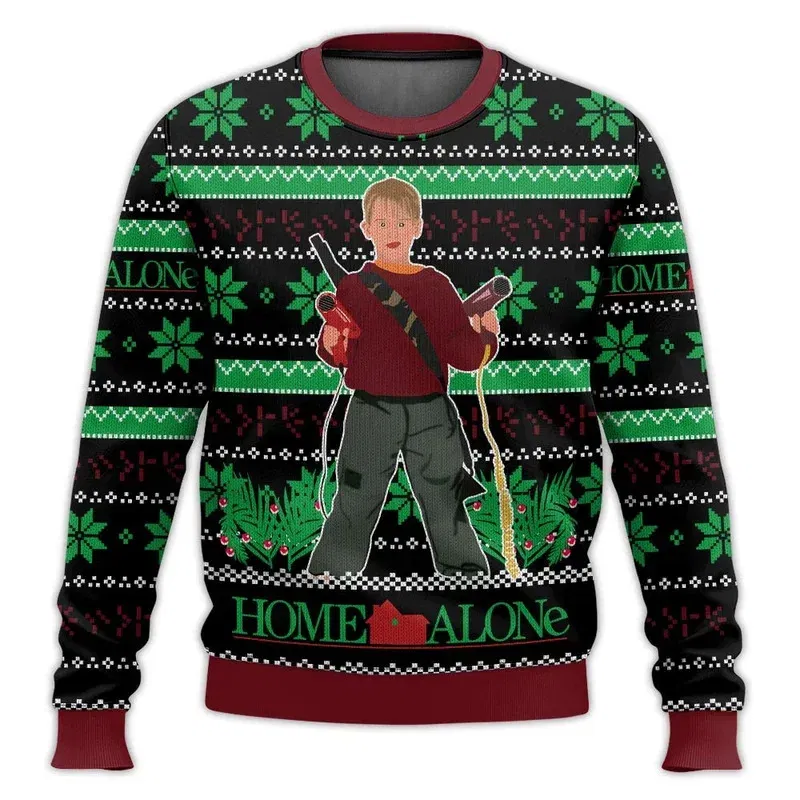 Color: Brown, Size: S, Ships From: CHINA - Merry Christmas alone at home Ugly Christmas sweater cartoon animation Men's pullover 2026 fashionable couple shirts Sweatshirt