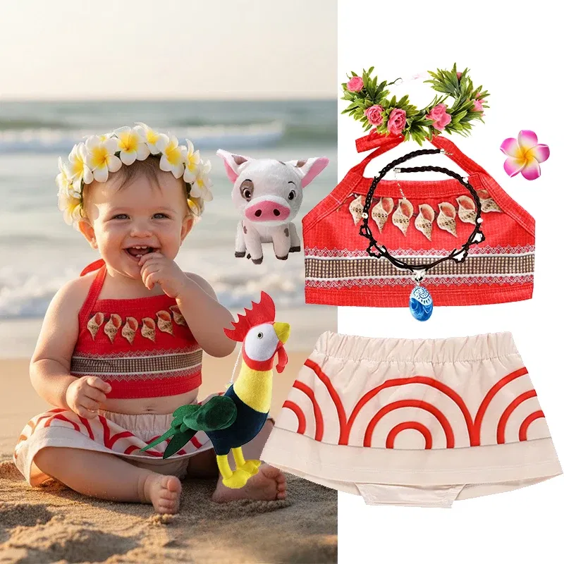 Color: GRAY, Kid Size: 5 - Little Girls Cospaly DISNEY Moana Kids Two Pcs Set Top +Pants Infant Vaiana Role Play Festival Princess Costume Casual Clothes