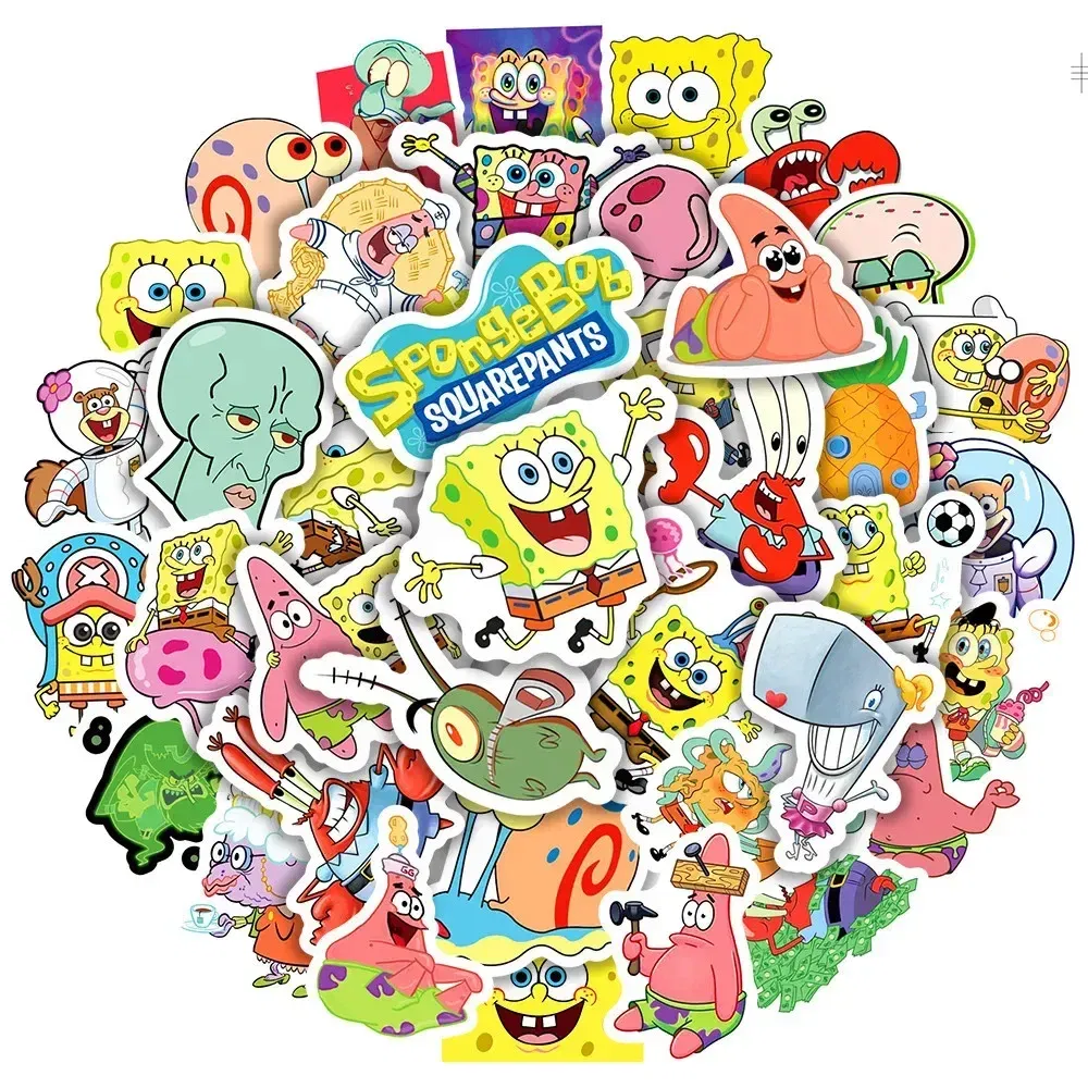 Color: Dark Grey - 50pcs Variety of Cartoon and Anime Cute SpongeBob SquarePants Paistar Kids Waterproof Graffiti Stickers