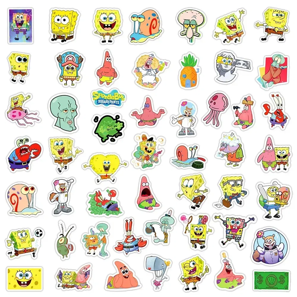 Color: Dark Grey - 50pcs Variety of Cartoon and Anime Cute SpongeBob SquarePants Paistar Kids Waterproof Graffiti Stickers
