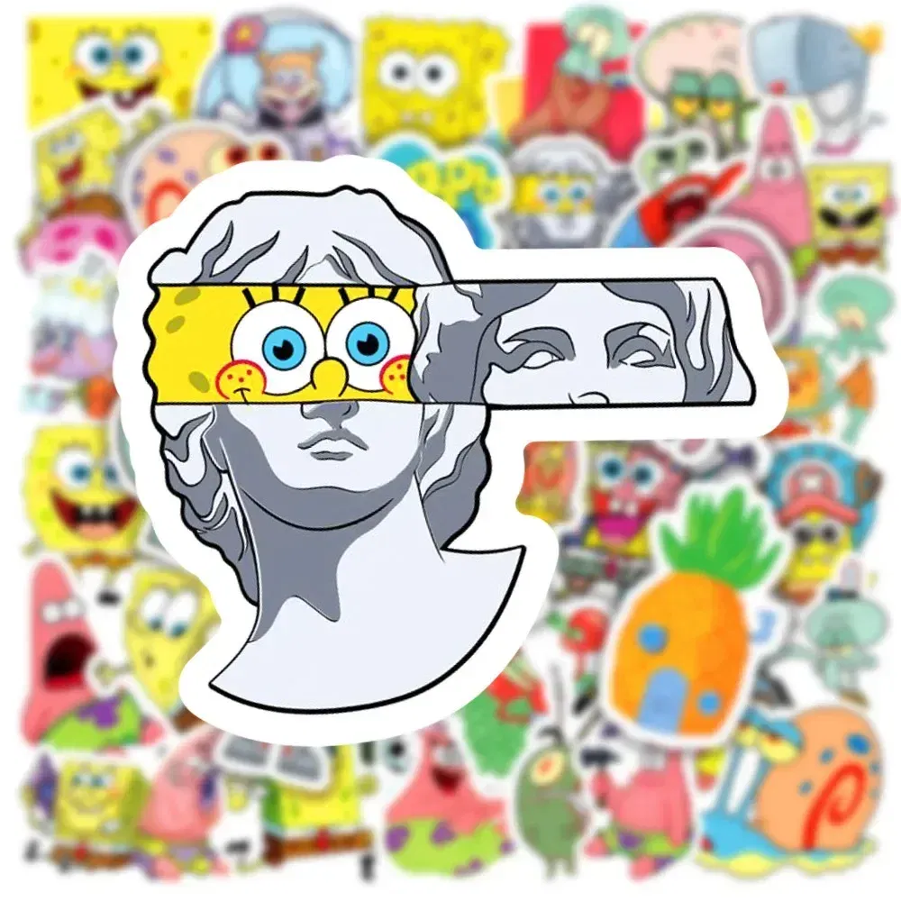 Color: Dark Grey - 50pcs Variety of Cartoon and Anime Cute SpongeBob SquarePants Paistar Kids Waterproof Graffiti Stickers