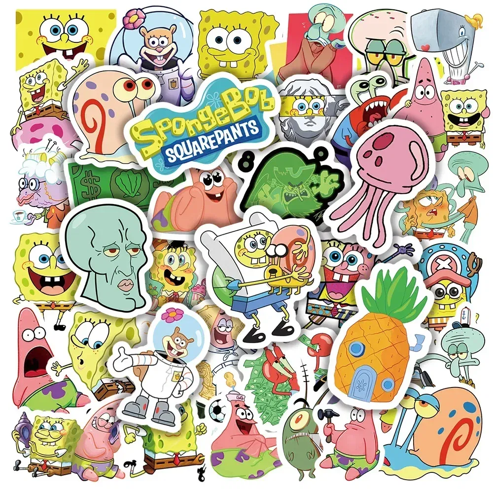 Color: Dark Grey - 50pcs Variety of Cartoon and Anime Cute SpongeBob SquarePants Paistar Kids Waterproof Graffiti Stickers