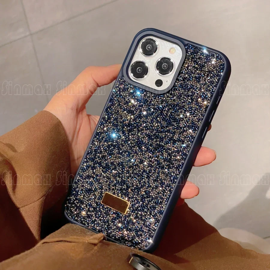 Color: Silver, Material: ABS - Bling Glitter Phone Case For iPhone 16 15 14 13 12 Pro Max 11 Vogue Protective Soft Diamond Cover Coque Funda