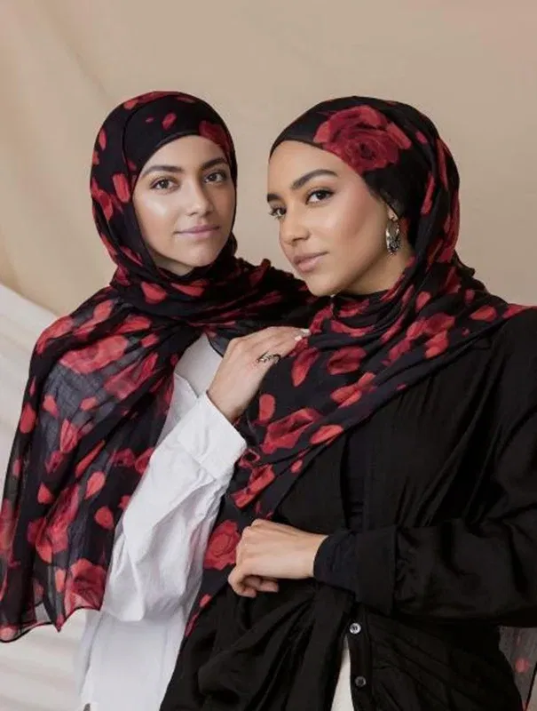 Color: Amy Green - 1Pcs Ramadan Hijab Leopard Print Women Bohemian Watercolor Soft Muslim Hijabs Floral Breathable Shawl Wrap Scarf Headscarf Warm